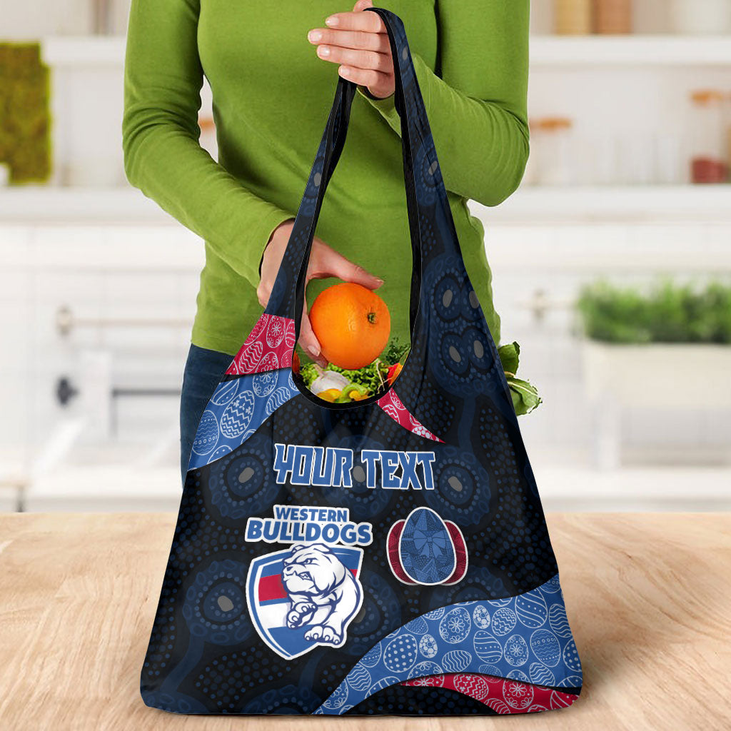 Personalized Western Bulldogs Football Grocery Bag Easter Egg Pattern Red Blue Tribal Dot Art Style