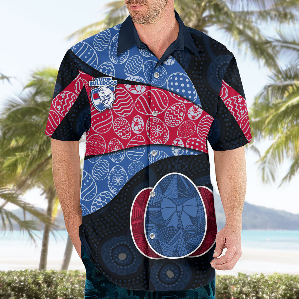 Personalized Western Bulldogs Football Hawaiian Shirt Easter Egg Pattern Red Blue Tribal Dot Art Style