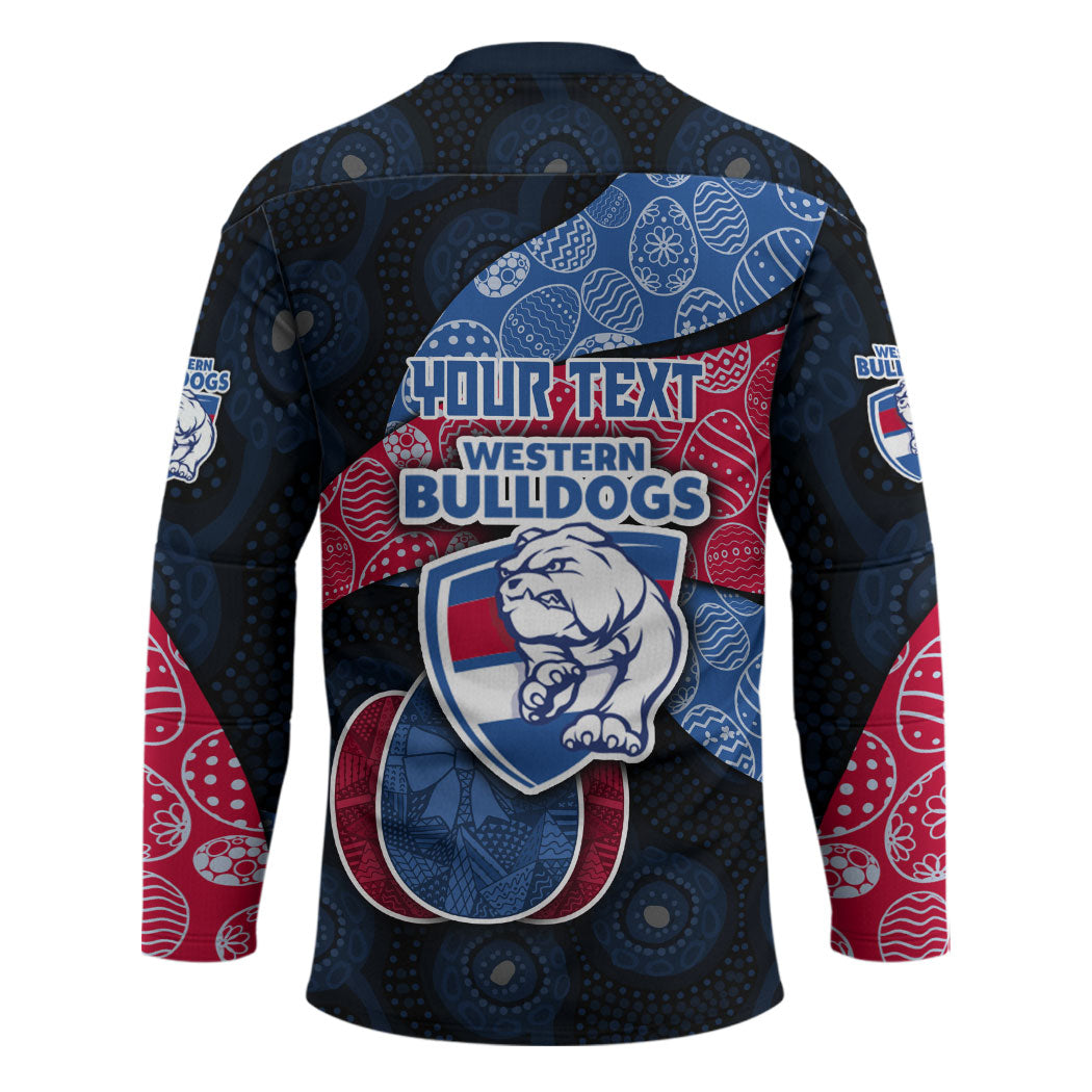 Personalized Western Bulldogs Football Hockey Jersey Easter Egg Pattern Red Blue Tribal Dot Art Style