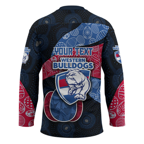 Personalized Western Bulldogs Football Hockey Jersey Easter Egg Pattern Red Blue Tribal Dot Art Style