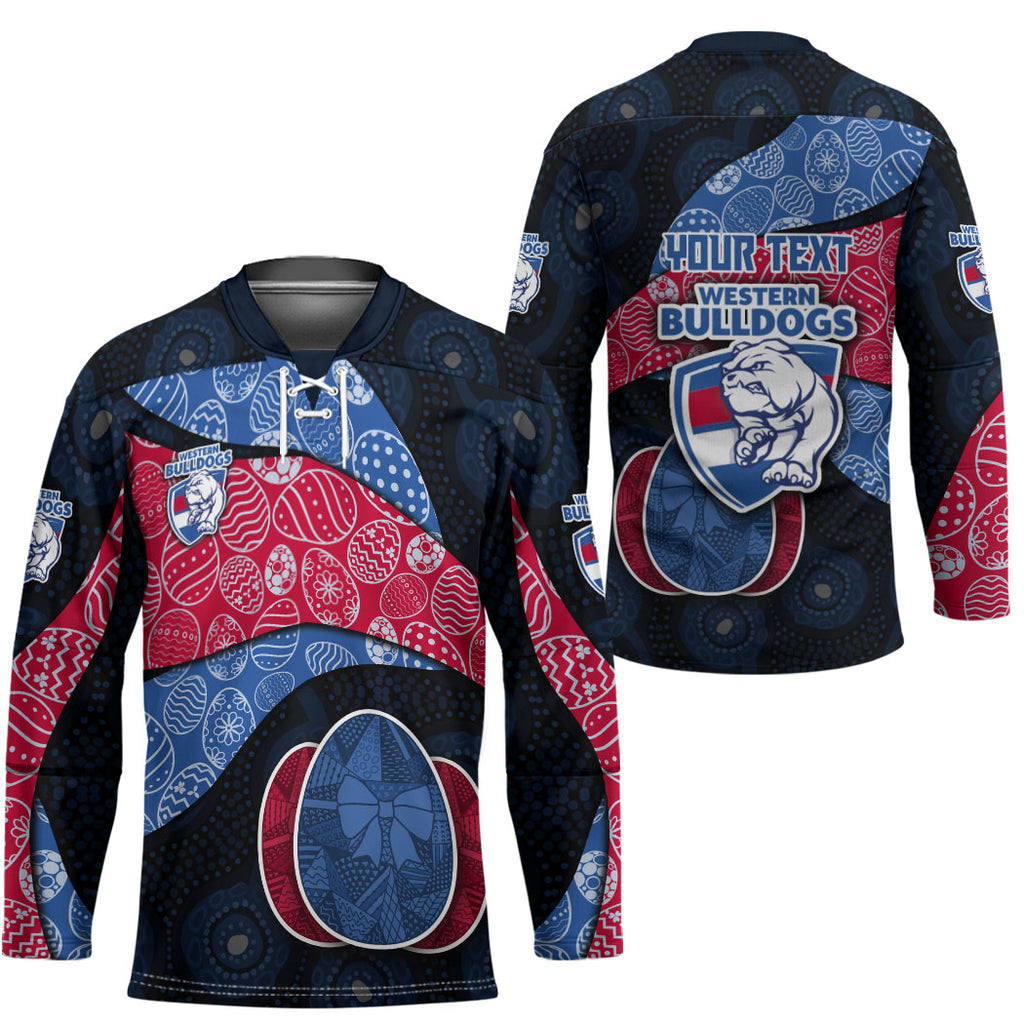 Personalized Western Bulldogs Football Hockey Jersey Easter Egg Pattern Red Blue Tribal Dot Art Style