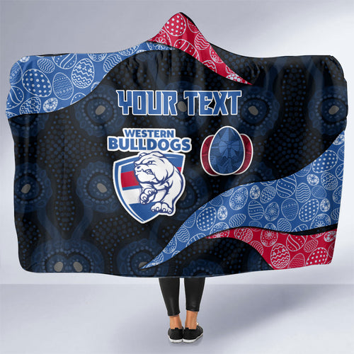 Personalized Western Bulldogs Football Hooded Blanket Easter Egg Pattern Red Blue Tribal Dot Art Style