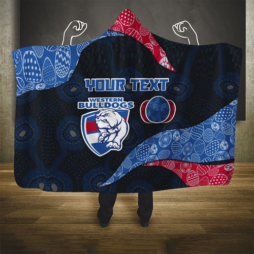 Personalized Western Bulldogs Football Hooded Blanket Easter Egg Pattern Red Blue Tribal Dot Art Style