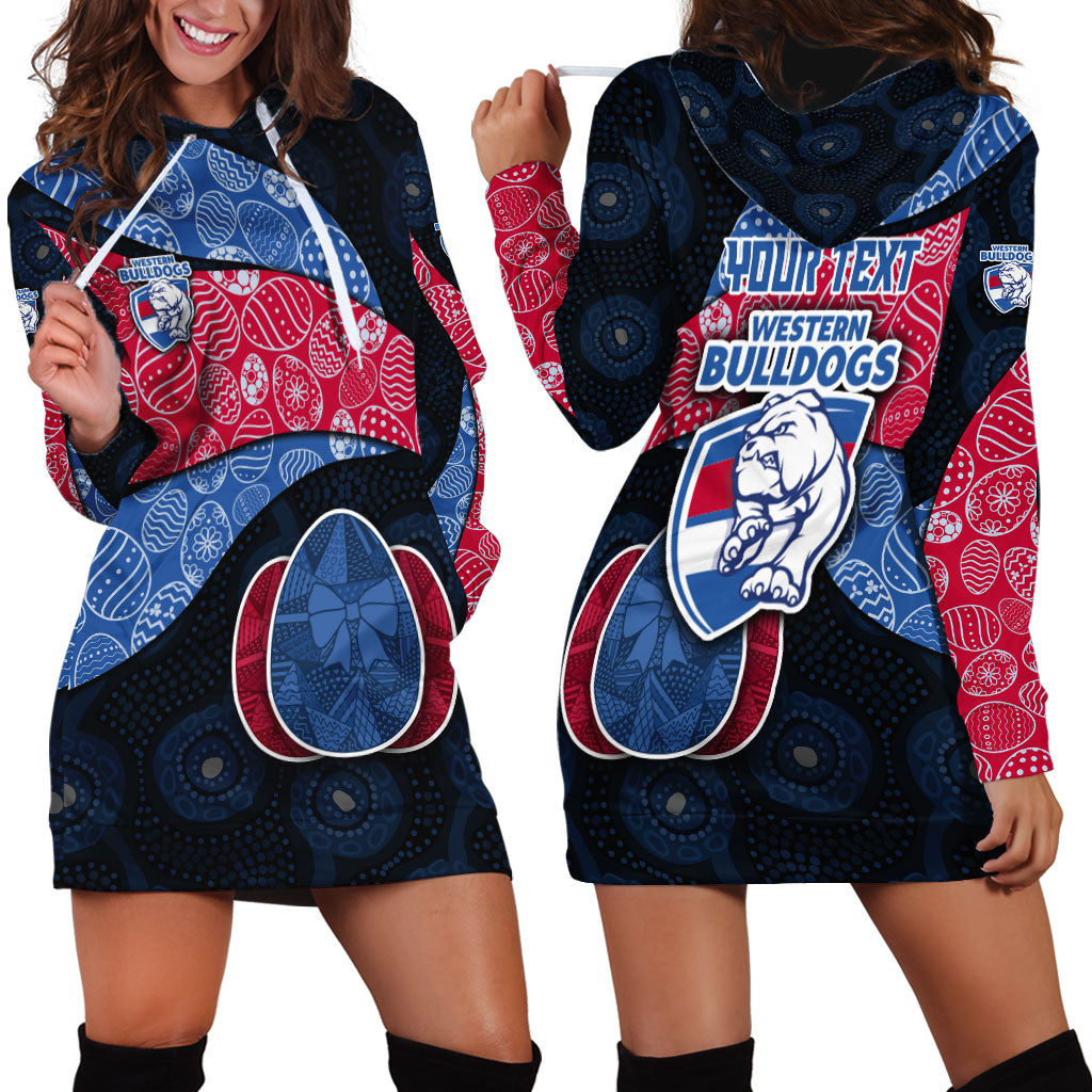 Personalized Western Bulldogs Football Hoodie Dress Easter Egg Pattern Red Blue Tribal Dot Art Style