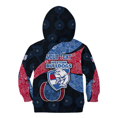 Personalized Western Bulldogs Football Kid Hoodie Easter Egg Pattern Red Blue Tribal Dot Art Style