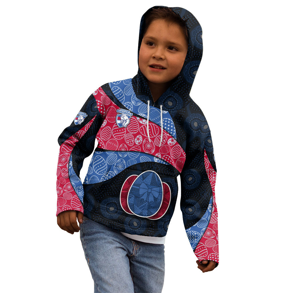 Personalized Western Bulldogs Football Kid Hoodie Easter Egg Pattern Red Blue Tribal Dot Art Style