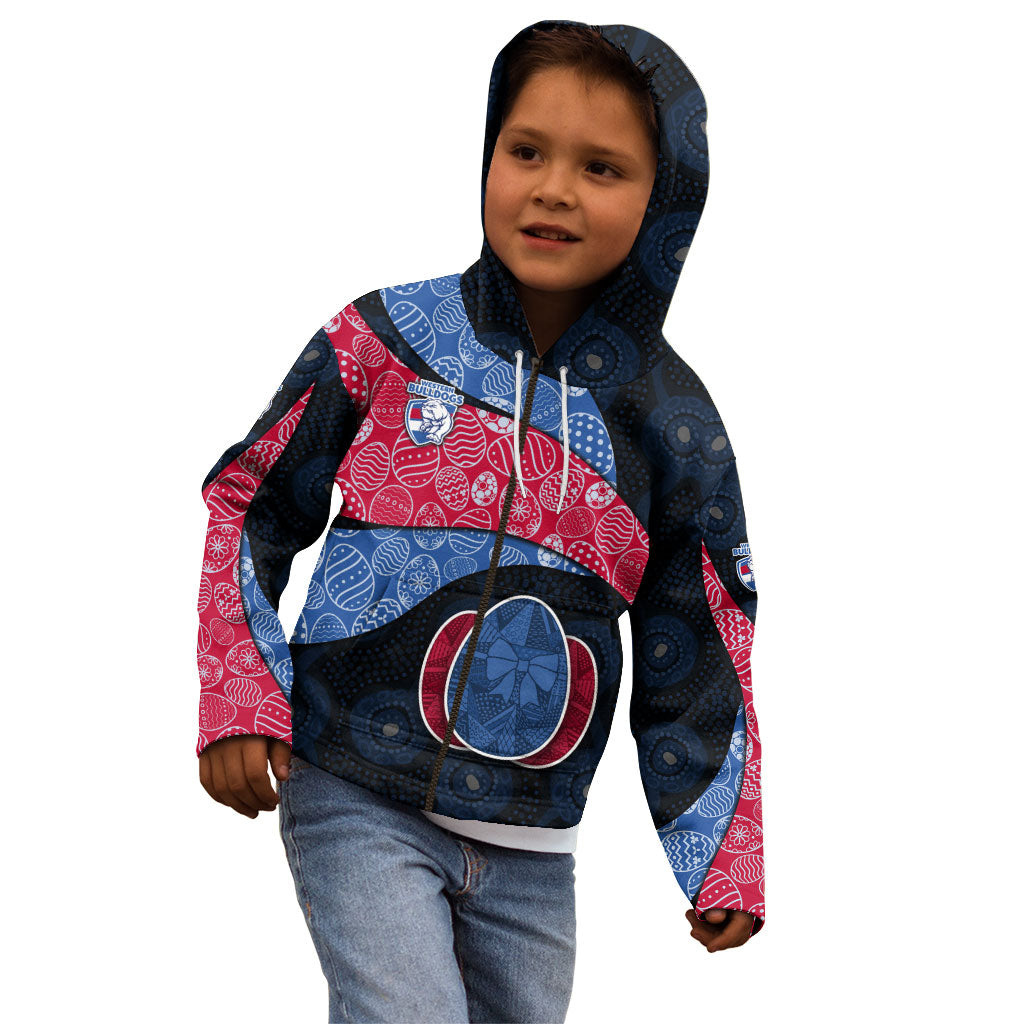 Personalized Western Bulldogs Football Kid Hoodie Easter Egg Pattern Red Blue Tribal Dot Art Style