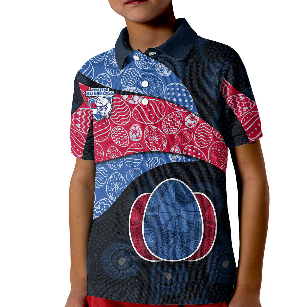 Personalized Western Bulldogs Football Kid Polo Shirt Easter Egg Pattern Red Blue Tribal Dot Art Style