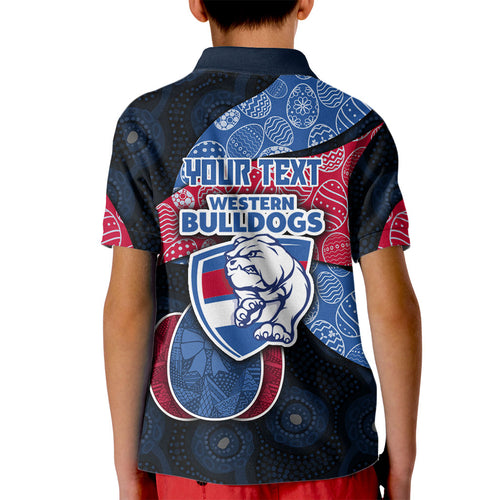 Personalized Western Bulldogs Football Kid Polo Shirt Easter Egg Pattern Red Blue Tribal Dot Art Style