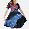 Personalized Western Bulldogs Football Kid Short Sleeve Dress Easter Egg Pattern Red Blue Tribal Dot Art Style