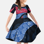 Personalized Western Bulldogs Football Kid Short Sleeve Dress Easter Egg Pattern Red Blue Tribal Dot Art Style