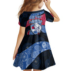 Personalized Western Bulldogs Football Kid Short Sleeve Dress Easter Egg Pattern Red Blue Tribal Dot Art Style