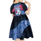 Personalized Western Bulldogs Football Kid Short Sleeve Dress Easter Egg Pattern Red Blue Tribal Dot Art Style