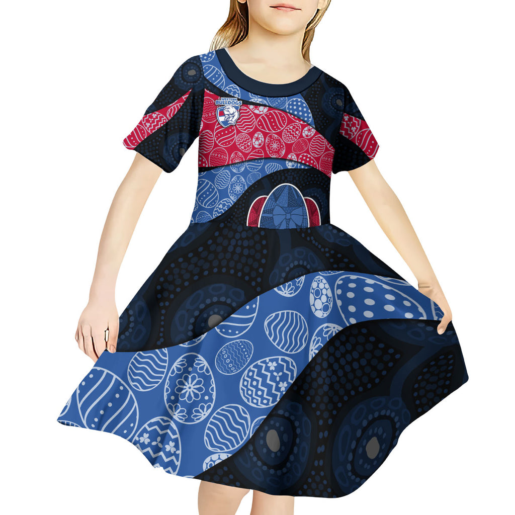 Personalized Western Bulldogs Football Kid Short Sleeve Dress Easter Egg Pattern Red Blue Tribal Dot Art Style