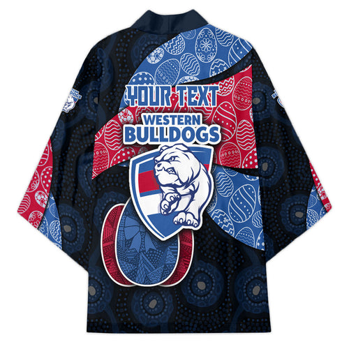 Personalized Western Bulldogs Football Kimono Easter Egg Pattern Red Blue Tribal Dot Art Style