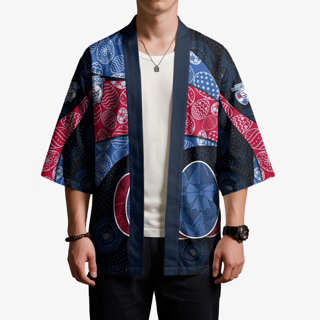 Personalized Western Bulldogs Football Kimono Easter Egg Pattern Red Blue Tribal Dot Art Style