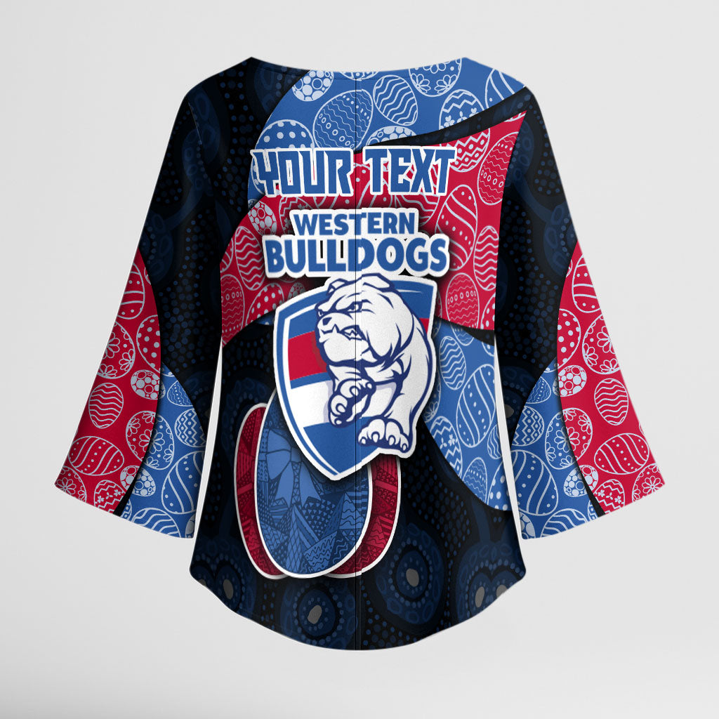 Personalized Western Bulldogs Football Kimono Sleeve Blouse Easter Egg Pattern Red Blue Tribal Dot Art Style