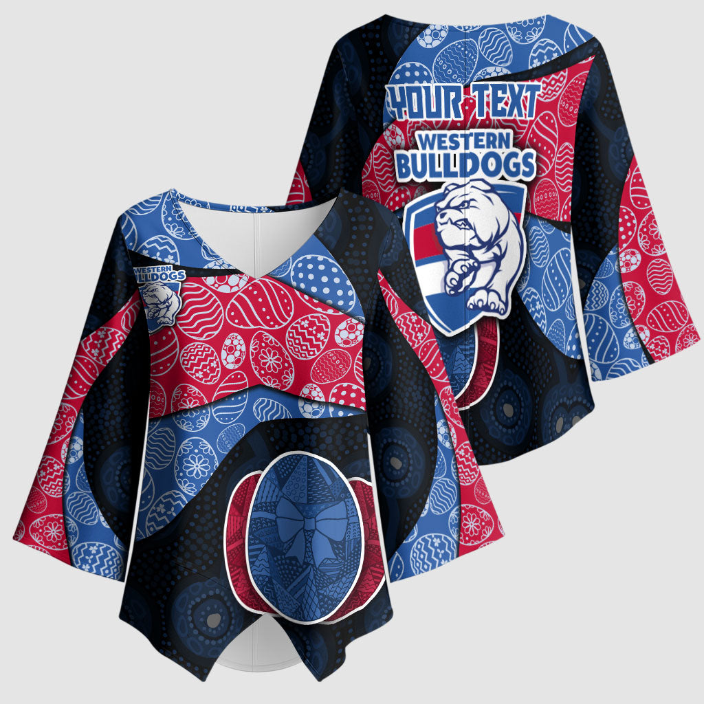 Personalized Western Bulldogs Football Kimono Sleeve Blouse Easter Egg Pattern Red Blue Tribal Dot Art Style