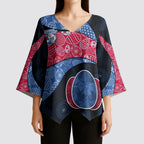 Personalized Western Bulldogs Football Kimono Sleeve Blouse Easter Egg Pattern Red Blue Tribal Dot Art Style