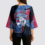 Personalized Western Bulldogs Football Kimono Sleeve Blouse Easter Egg Pattern Red Blue Tribal Dot Art Style