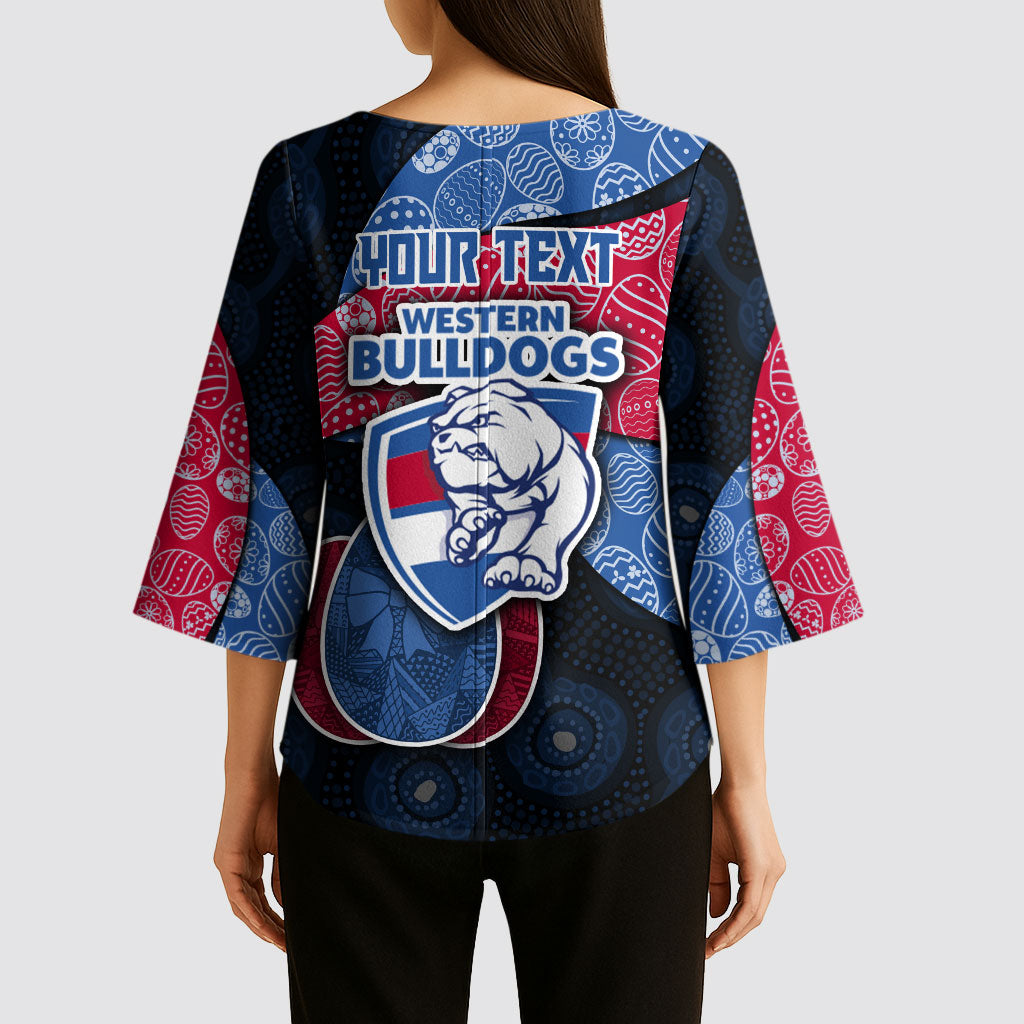 Personalized Western Bulldogs Football Kimono Sleeve Blouse Easter Egg Pattern Red Blue Tribal Dot Art Style