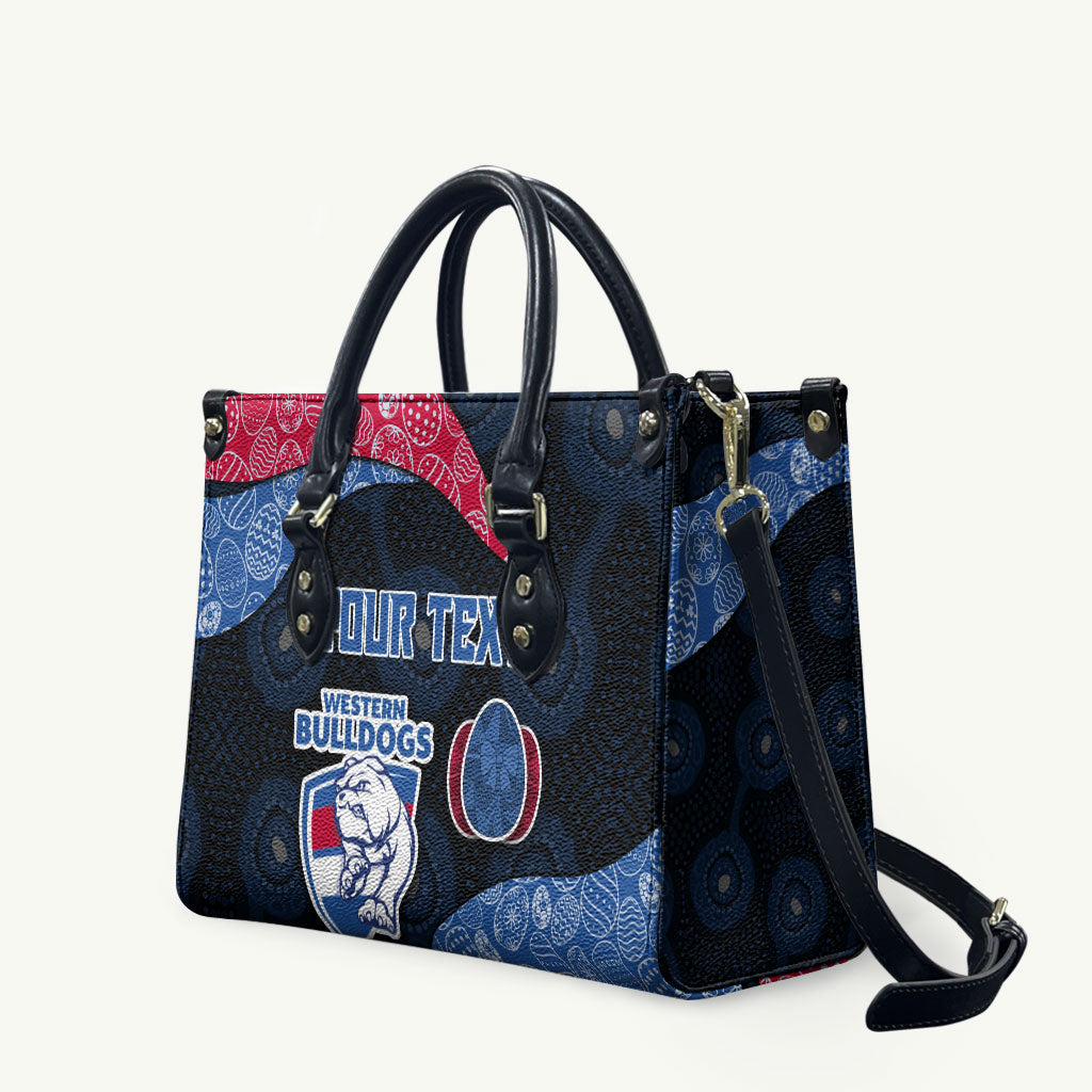 Personalized Western Bulldogs Football Leather Bag Easter Egg Pattern Red Blue Tribal Dot Art Style