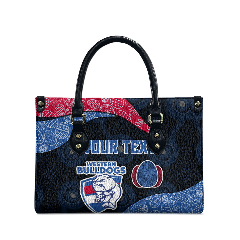 Personalized Western Bulldogs Football Leather Bag Easter Egg Pattern Red Blue Tribal Dot Art Style