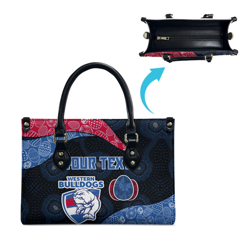 Personalized Western Bulldogs Football Leather Bag Easter Egg Pattern Red Blue Tribal Dot Art Style