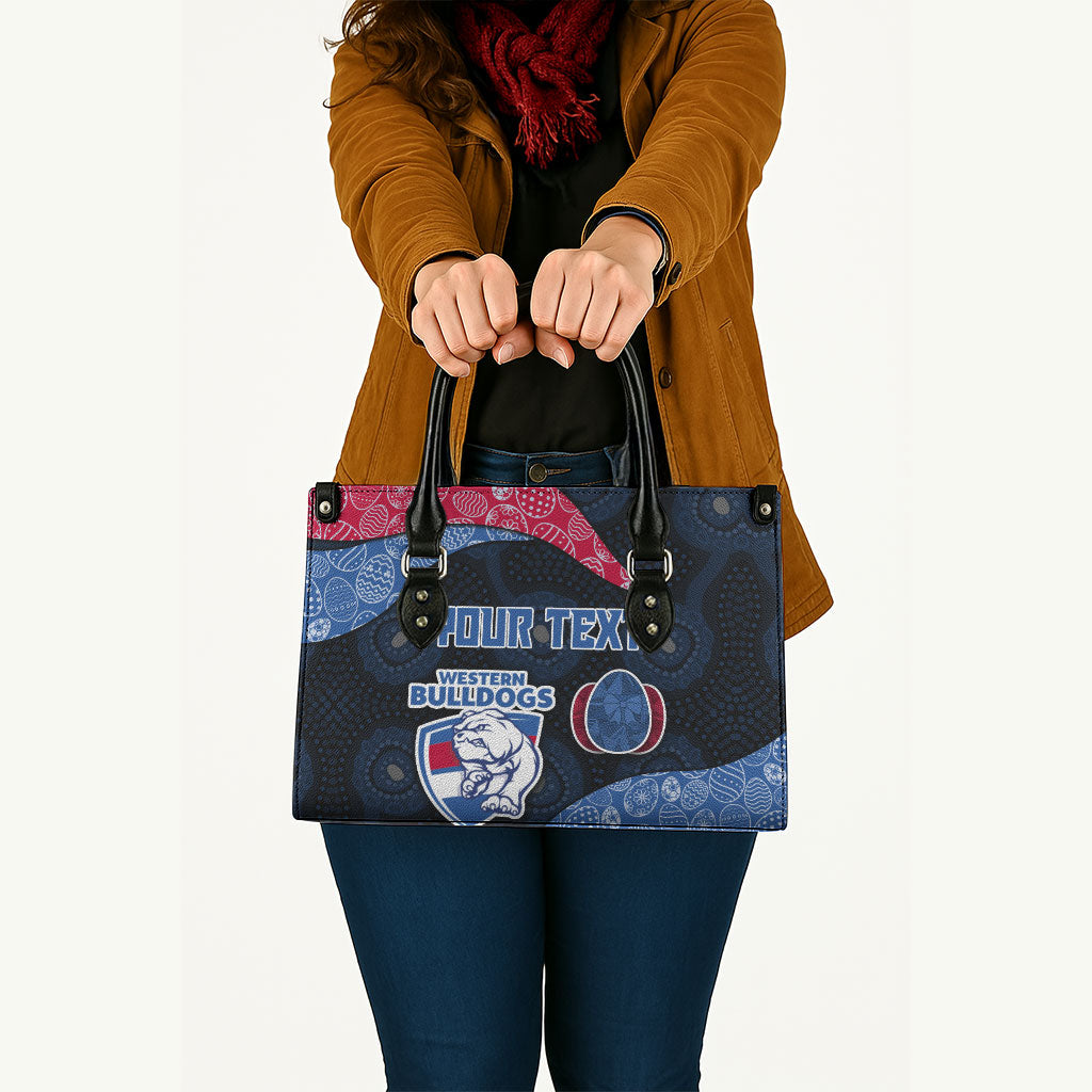 Personalized Western Bulldogs Football Leather Bag Easter Egg Pattern Red Blue Tribal Dot Art Style