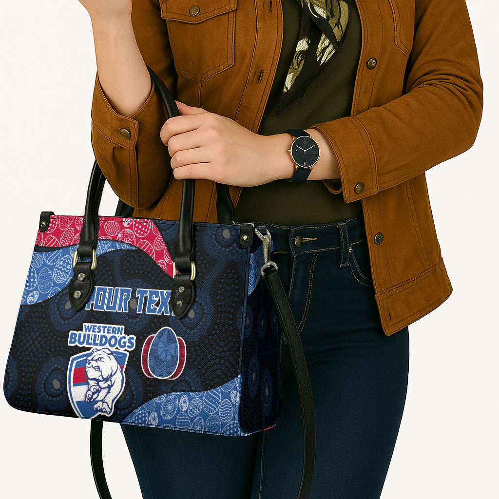 Personalized Western Bulldogs Football Leather Bag Easter Egg Pattern Red Blue Tribal Dot Art Style