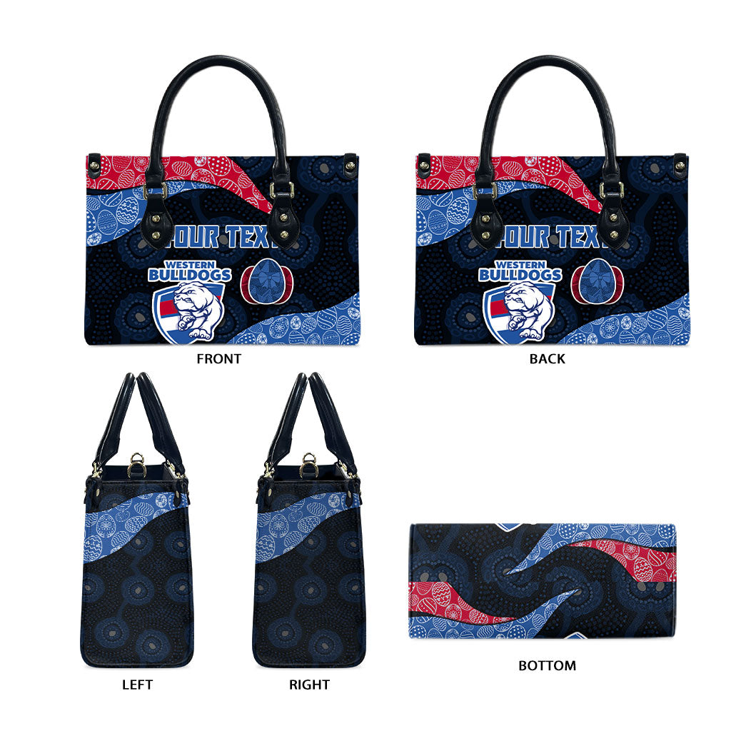 Personalized Western Bulldogs Football Leather Bag Easter Egg Pattern Red Blue Tribal Dot Art Style