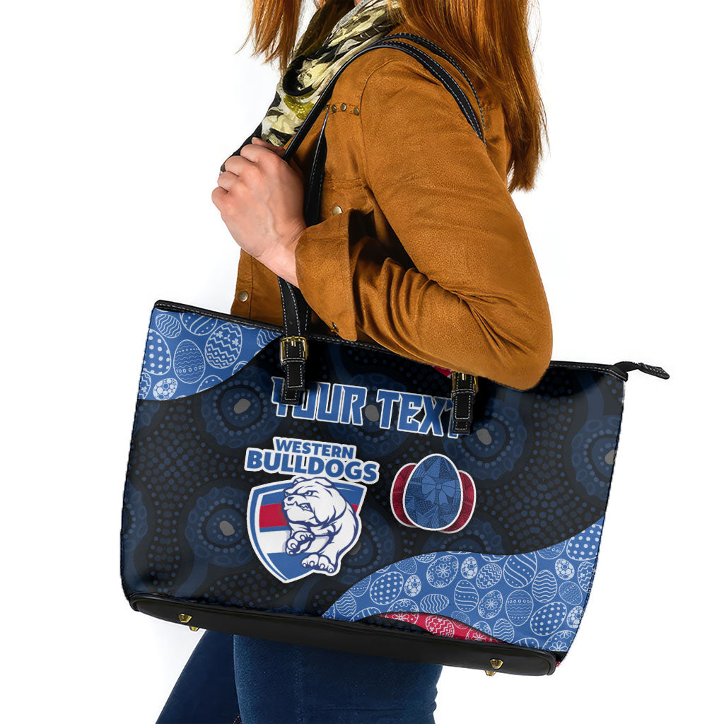 Personalized Western Bulldogs Football Leather Tote Bag Easter Egg Pattern Red Blue Tribal Dot Art Style