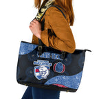 Personalized Western Bulldogs Football Leather Tote Bag Easter Egg Pattern Red Blue Tribal Dot Art Style