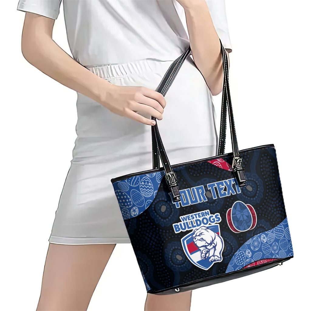 Personalized Western Bulldogs Football Leather Tote Bag Easter Egg Pattern Red Blue Tribal Dot Art Style