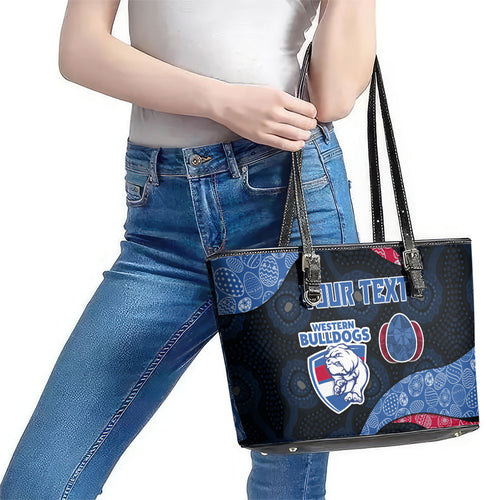 Personalized Western Bulldogs Football Leather Tote Bag Easter Egg Pattern Red Blue Tribal Dot Art Style