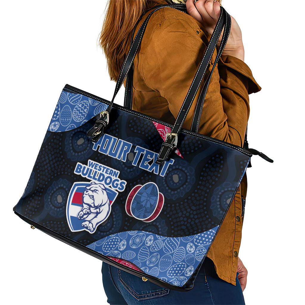 Personalized Western Bulldogs Football Leather Tote Bag Easter Egg Pattern Red Blue Tribal Dot Art Style