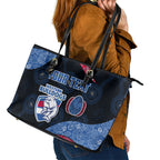 Personalized Western Bulldogs Football Leather Tote Bag Easter Egg Pattern Red Blue Tribal Dot Art Style