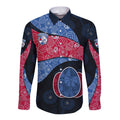 Personalized Western Bulldogs Football Long Sleeve Button Shirt Easter Egg Pattern Red Blue Tribal Dot Art Style