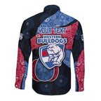 Personalized Western Bulldogs Football Long Sleeve Button Shirt Easter Egg Pattern Red Blue Tribal Dot Art Style