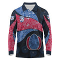 Personalized Western Bulldogs Football Long Sleeve Polo Shirt Easter Egg Pattern Red Blue Tribal Dot Art Style