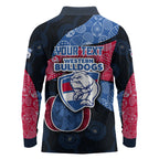 Personalized Western Bulldogs Football Long Sleeve Polo Shirt Easter Egg Pattern Red Blue Tribal Dot Art Style