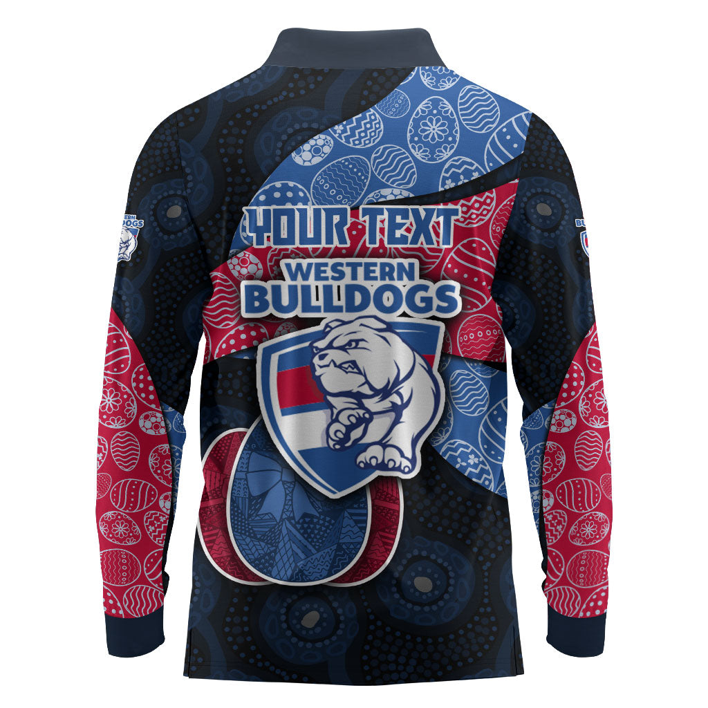 Personalized Western Bulldogs Football Long Sleeve Polo Shirt Easter Egg Pattern Red Blue Tribal Dot Art Style