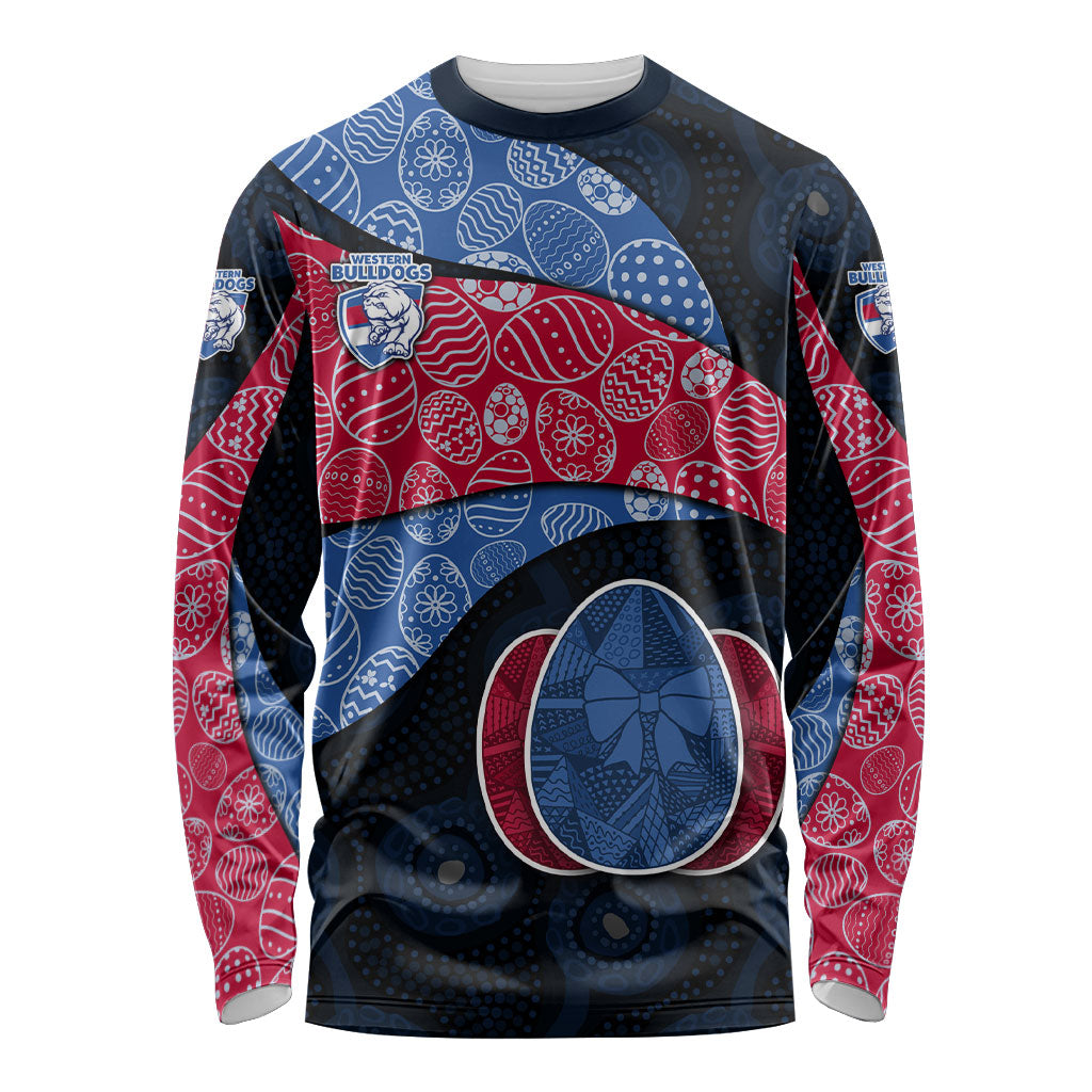 Personalized Western Bulldogs Football Long Sleeve Shirt Easter Egg Pattern Red Blue Tribal Dot Art Style
