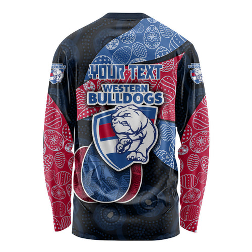 Personalized Western Bulldogs Football Long Sleeve Shirt Easter Egg Pattern Red Blue Tribal Dot Art Style