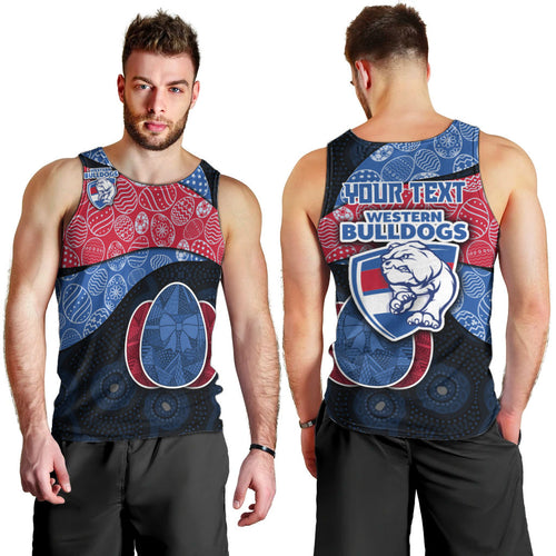 Personalized Western Bulldogs Football Men Tank Top Easter Egg Pattern Red Blue Tribal Dot Art Style