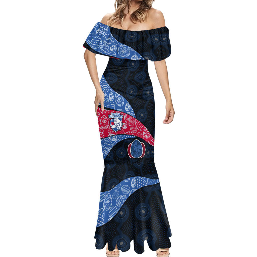 Personalized Western Bulldogs Football Mermaid Dress Easter Egg Pattern Red Blue Tribal Dot Art Style