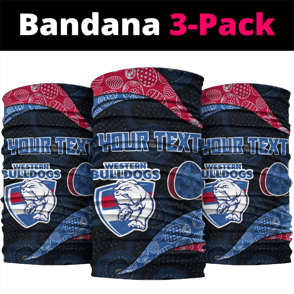 Personalized Western Bulldogs Football Neck Gaiter Easter Egg Pattern Red Blue Tribal Dot Art Style