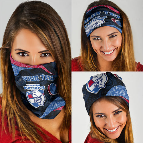 Personalized Western Bulldogs Football Neck Gaiter Easter Egg Pattern Red Blue Tribal Dot Art Style