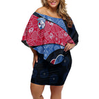 Personalized Western Bulldogs Football Off Shoulder Short Dress Easter Egg Pattern Red Blue Tribal Dot Art Style