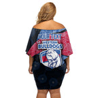Personalized Western Bulldogs Football Off Shoulder Short Dress Easter Egg Pattern Red Blue Tribal Dot Art Style